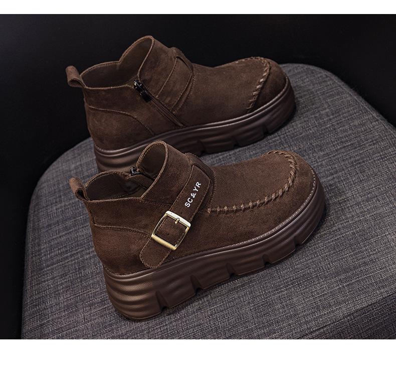 Giày boot nữ cổ cao đế dày tăng chiều cao phong cách Anh quốc cổ điển — M2961 màu đen, Lạc đà M2961, M2961 màu nâu, M2961 màu vàng chi tiết 30