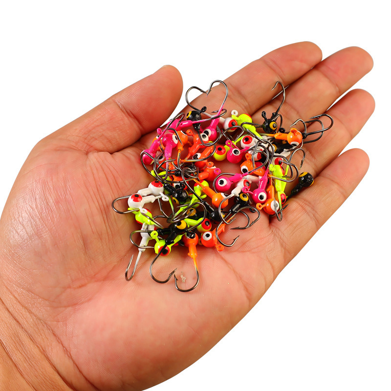 Anzuelo de pesca con cabeza de plomo para señuelos, al por mayor del fabricante, 4X reforzado, colorido, de doble ojo, antienredos, de acero al carbono