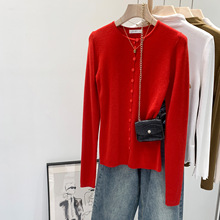 法式高知穿搭红色开衫毛衣外套女秋冬新款韩版设计感针织衫上衣潮