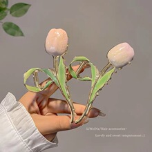 超仙温柔郁金香花朵抓夹大号高级感发夹后脑勺夏季新款鲨鱼夹头饰