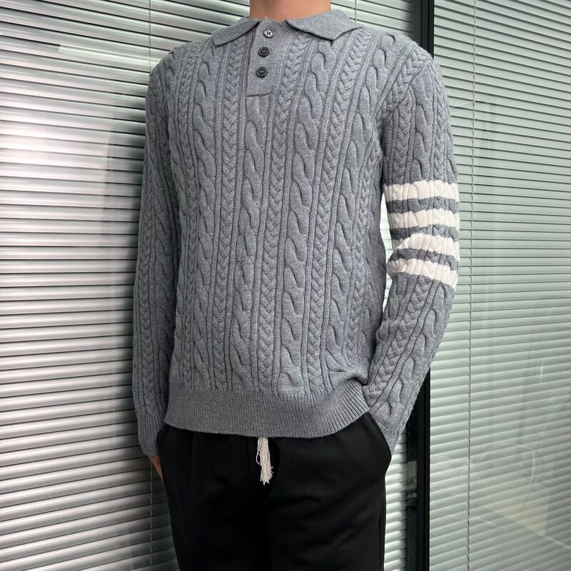 Tb Factory Direct Sale High Version Spring and Autumn Men's Four-Bar Striped Long-Sleeve Crew Neck Cable Knit Sweater Top Tb Factory Direct Sale High Version Spring and Autumn Men's Four-Bar Striped Long-Sleeve Crew Neck Cable Knit Sweater Top