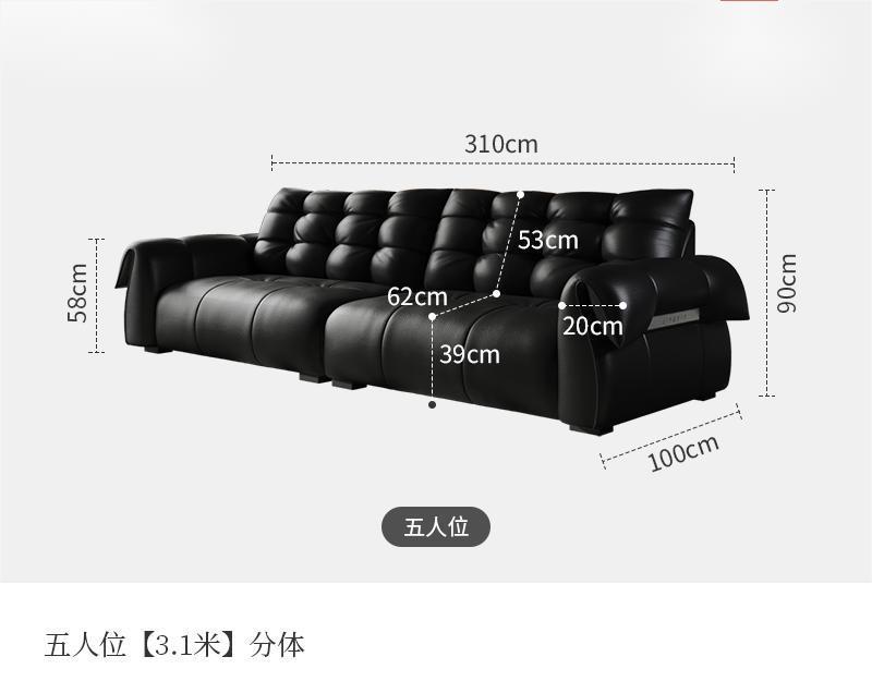 Sofá de cuero de cisne italiano minimalista retro negro cabeza de cuero de vaca sala de estar línea recta combinación de estilo medieval lujoso
