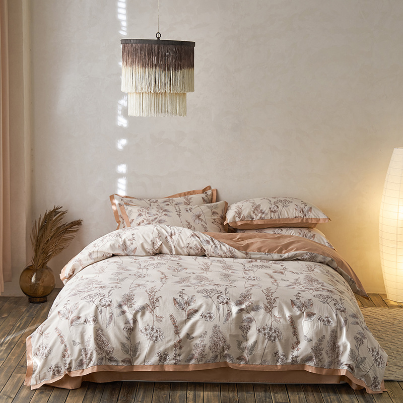 Retro estilo americano 100S algodón de lana larga cuatro piezas de algodón colchón de algodón cuatro piezas de sábanas de cama de alta calidad