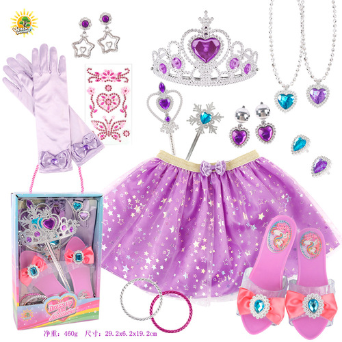 Children's tutu skirt Children's Day performance Cute girl pink glove set Princess crystal slipper crown pendant