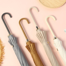 现货批发16骨抗风弯钩直杆雨伞 纯色自开可印制logo礼品广告伞