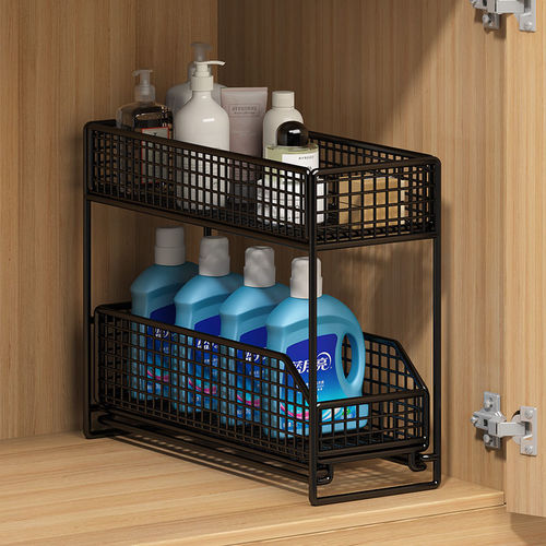 Pull-out storage shelf in the bathroom cabinet under the sink, retractable storage rack in the bathroom cabinet that can be extended