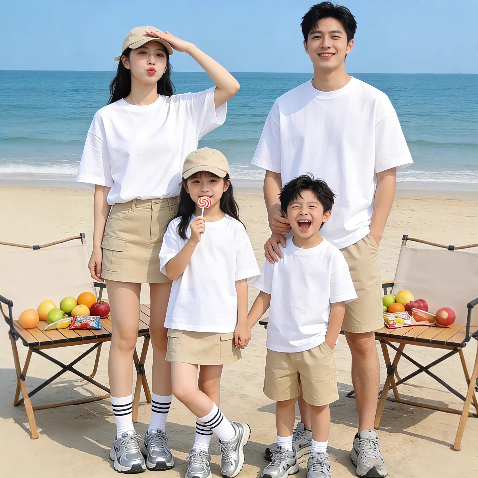 100% Pure Cotton T-Shirt Family Matching Outfit for Summer, Simple and Versatile White Round Neck Short-Sleeve Children's Pure Cotton Half-Sleeve Mother-Daughter Outfit