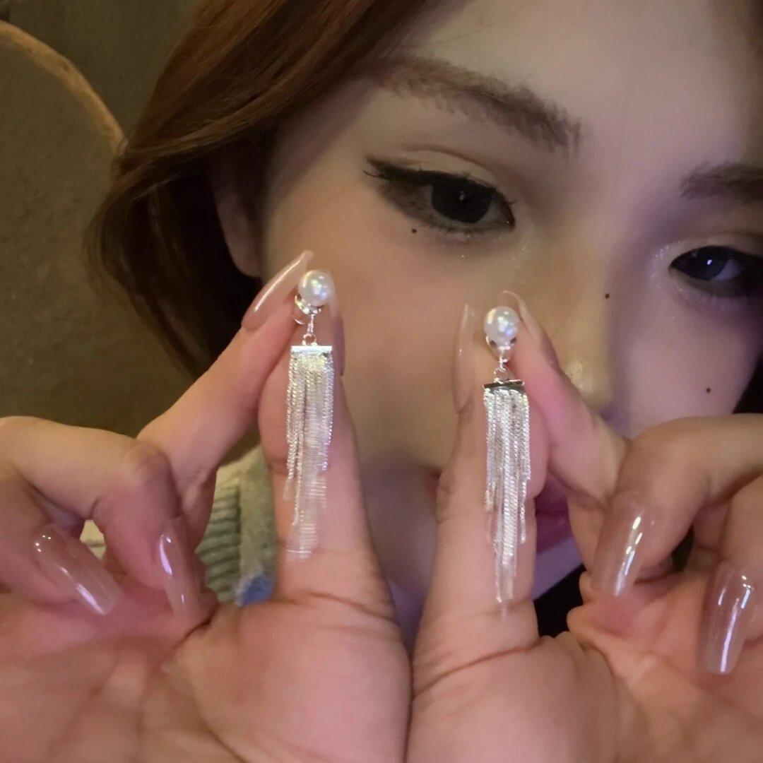 Waterfall tassel earrings-a1364 silver