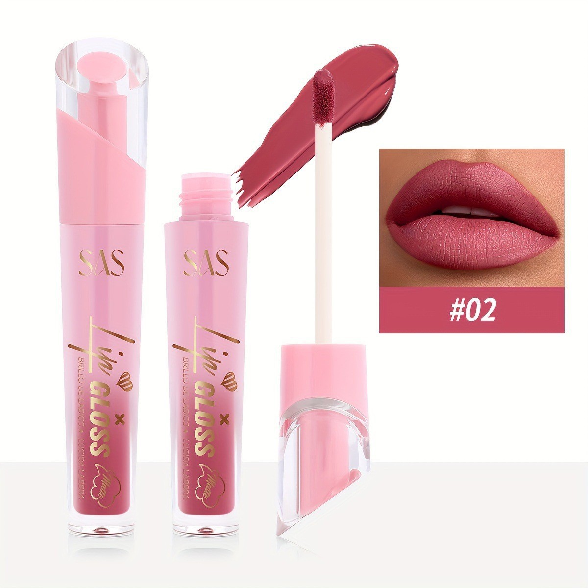 USHAS Esmalte de labios de punto transfronterizo europeo y americano, esmalte de labios de textura mate de terciopelo impermeable natural y duradero SAC024A B