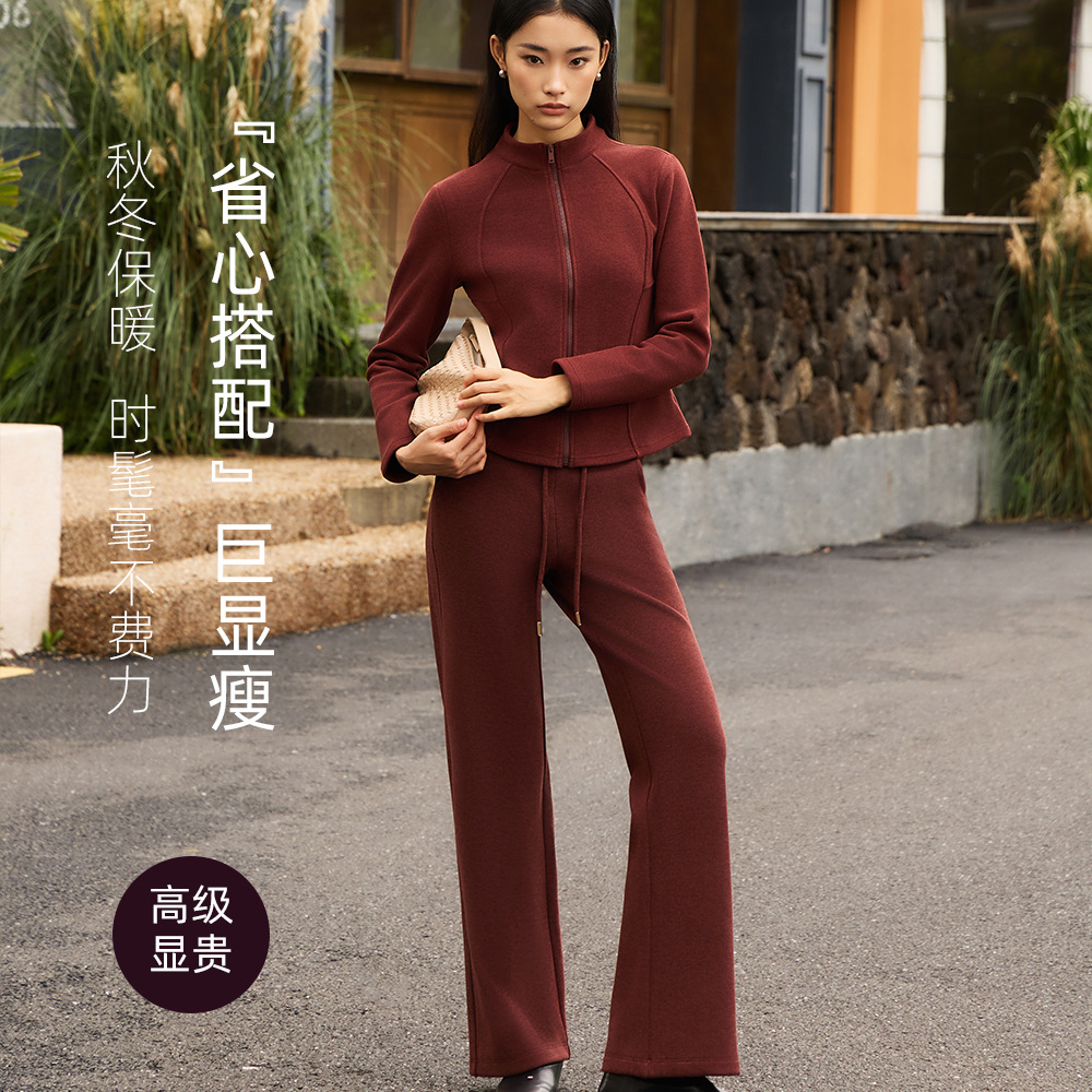 Autumn and Winter New Suits for Women, Slim Suits, Fashionable Two-Piece Casual Suits, Stand-Up Collar Sports Suits, Ready-Made Wholesale