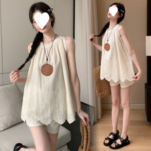 New Style Summer Clothes for Pregnant Women, High-End Embroidered Shirts, Fashionable Outfits during Pregnancy to Cover the Flesh and Pleats