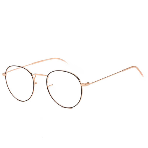 Minimalist Round Frame Metal Full Frame Trendy Non-prescription Glasses Retro Anti-blue Light Color-changing Glasses for Women