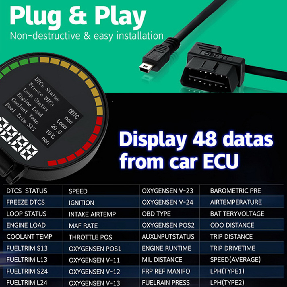 P15 Intelligent Driving Computer Obd2 System 2.84inch Lcd Color Screen Information Does Not Require Reflection for Hud Head-Up Display