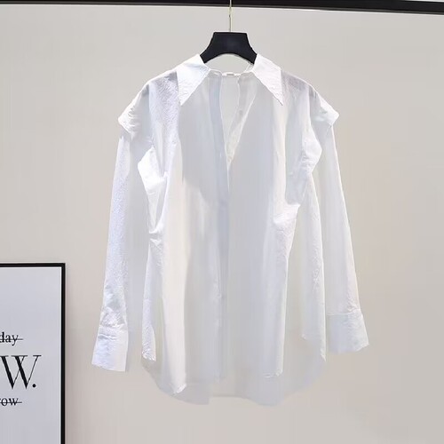 Loose Shirt Design Women's Spring Lotus Edge Long Sleeve Loose Cotton Shirt