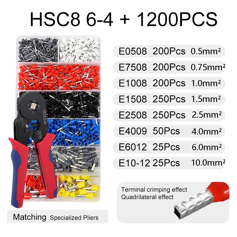 HCS8 6-4A ヨーロッパ式管状端子圧着ペンチセット VE端子TEピン型クリップ電気技師用圧着ペンチ|undefined