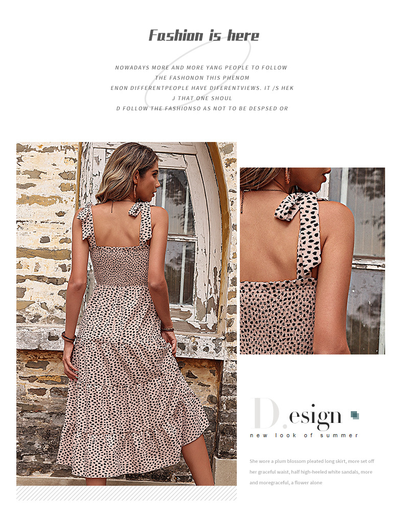 Leopard Print Bow Suspender Sleeveless Dress_voghion.com