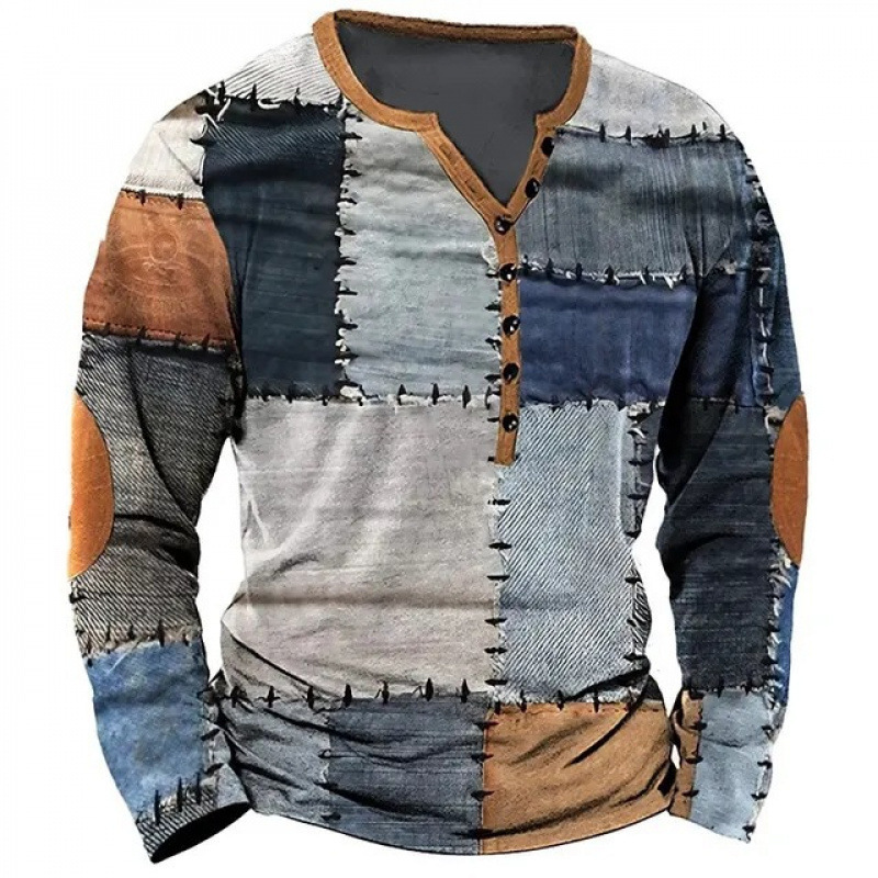 Men's Retro Plaid Long Sleeve T-Shirt Plaid Graphic Top 3D Printed Long Sleeve T-Shirt Large Size Henley Shirt Top Men