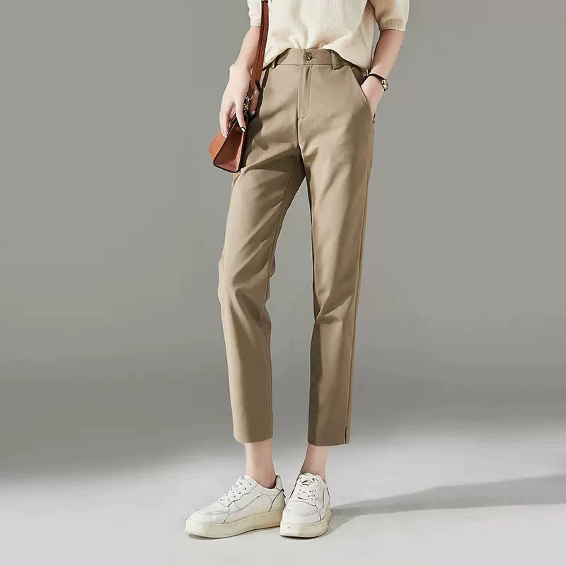 Брюки-сигареты, прямые брюки, женские костюмные брюки с разрезами, женские брюки, повседневные брюки длиной девять десятых, весенне-осенняя одежда 2025 года.