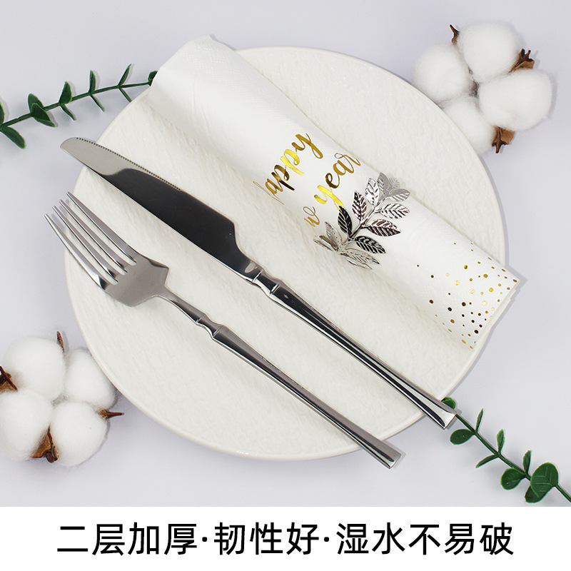 Hotel estampado servilletas restaurantes de Año Nuevo decoración toallas de papel desechable sala de estar fábrica de toallas de papel venta directa