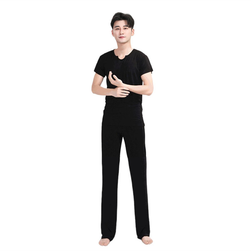 Black U-neck short sleeve + straight pants