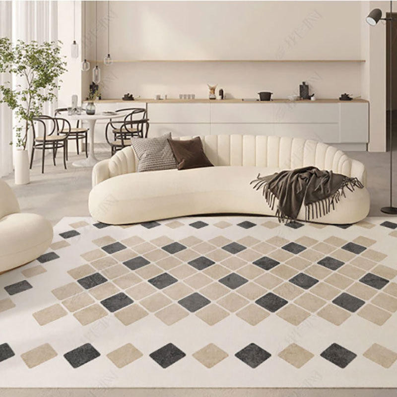 Alfombra de la sala de estar a cuadros francés mesa de café en casa manta antideslizante puerta dormitorio absorbente resistente a las manchas buena alfombra de cuidado
