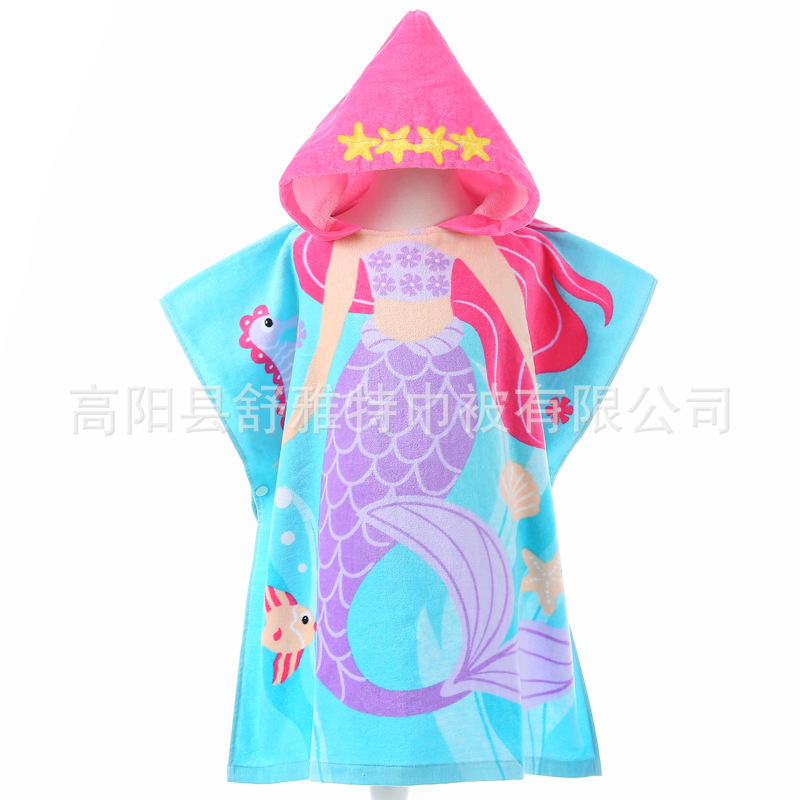 Custom-Made Cotton Cut Velvet Reactive Printing Kidsren's Cloak 60 * 120 Kidsren's Hooded Beach Towel Poncho Manufacturer