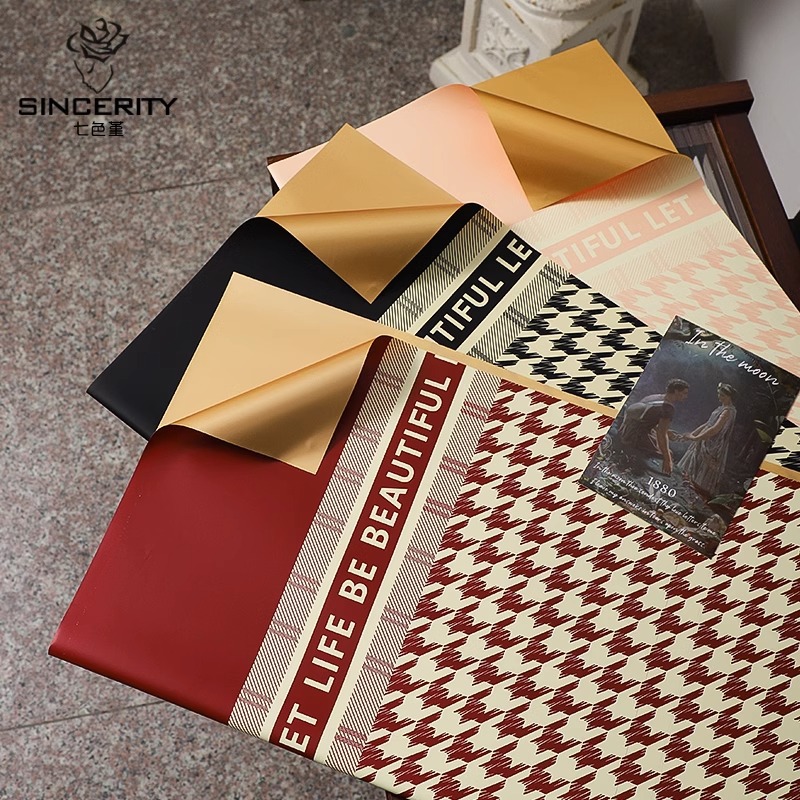 Papel de regalo con diseño de pana de siete colores y estampado de pana, papel dorado con diseño floral, impermeable, grueso, para floristería, materiales de embalaje.