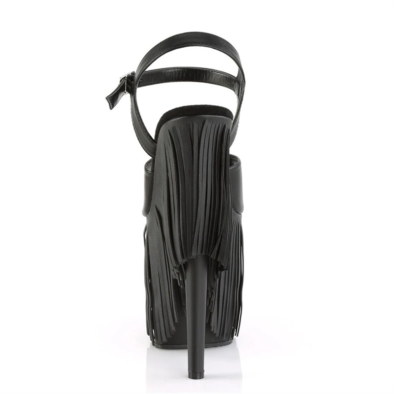 26cm negro PU borla decoración plataforma impermeable odio cielo alto pole dance sandalias de tacón alto de punta abierta