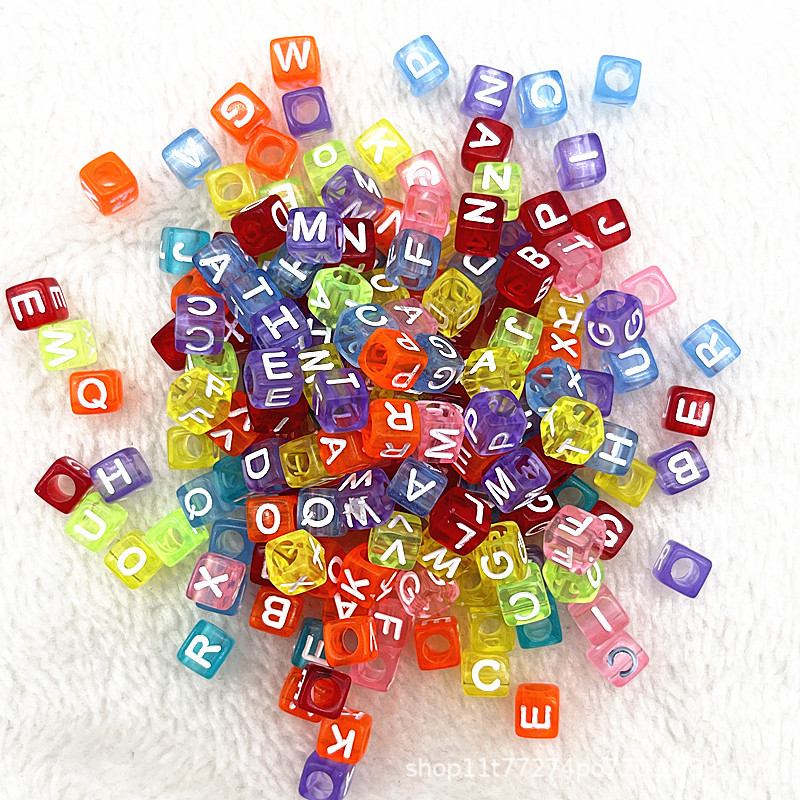 6mmアクリル散珠カラー英語滴油アルファベットビーズDIYアクセサリー子供早教ビーズ