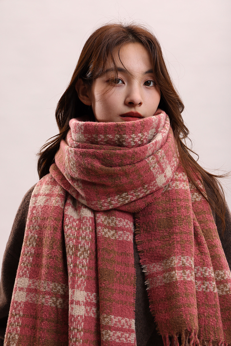 Écharpe à carreaux, célébrité féminine, sensation haut de gamme, cachemire, mode automne hiver, épaisse et chaude_voghion.com