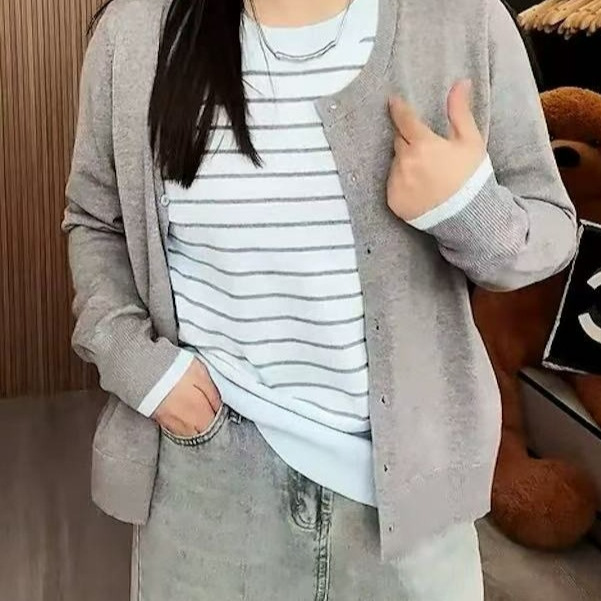 2025秋季大码新款刺绣假两件针织衫女装显瘦长袖上衣|undefined