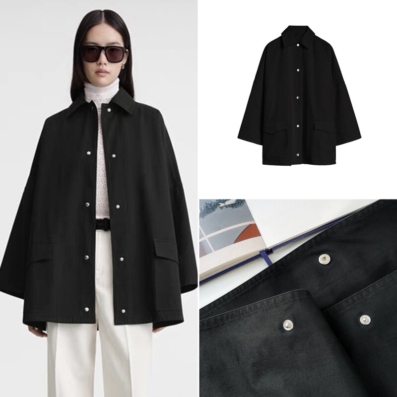 House Soft Washed Cotton Loose Cuffs Twill Drop Shoulder Mid-Length Jacket House Soft Washed Cotton Loose Cuffs Twill Drop Shoulder Mid-Length Jacket