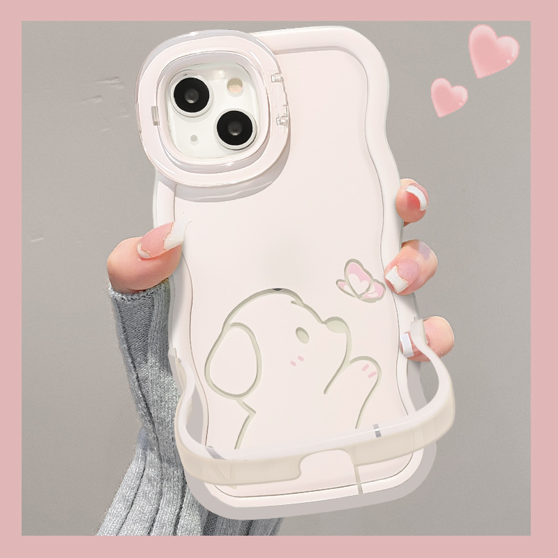 Suitable for Apple 16Promax Mobile Phone Case Iphone13 Hollow Puppy 15 Cute 14 Double Stand 17 Series Women Suitable for Apple 16Promax Mobile Phone Case Iphone13 Hollow Puppy 15 Cute 14 Double Stand 17 Series Women