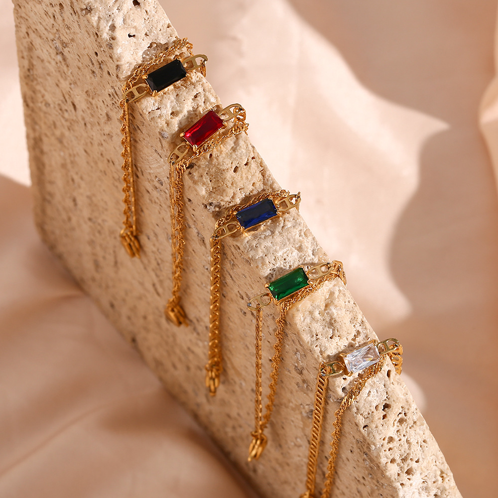 Elegant Square Stainless Steel Gold Plated Zircon Bracelets