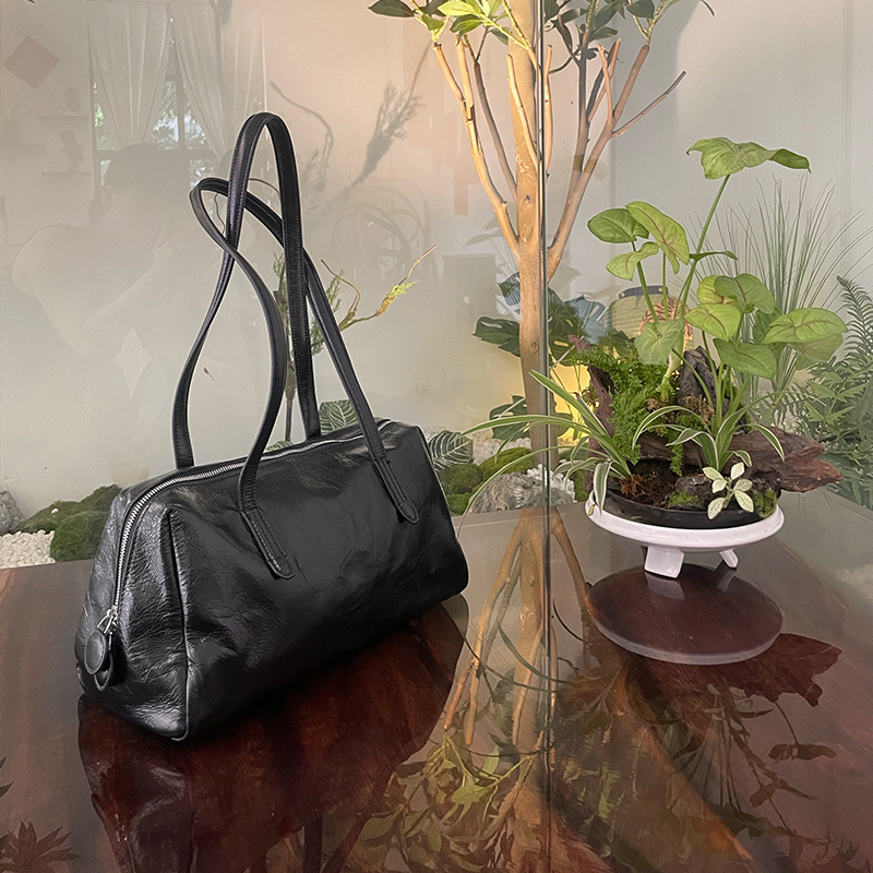 Bag Women's 2024 New Vintage Tote Bag Niche High-end Underarm Bag Genuine Leather Large Capacity Commuter Shoulder Bag