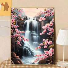 樱花瀑布钻石画满钻新款手工画卧室学生新手钻石贴十字绣带框
