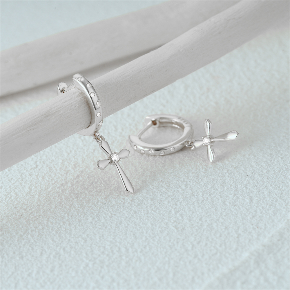 5g Weight 925 Sterling Silver Ear Needle Material Drop Earrings Classification 1 Pair Quantity Daily Occasion 925 Sterling Silver Material Cross Pattern Women's Gender Plating Design Simple Style Style 1 Pair 925 Sterling Silver Cross Drop Earrings 6