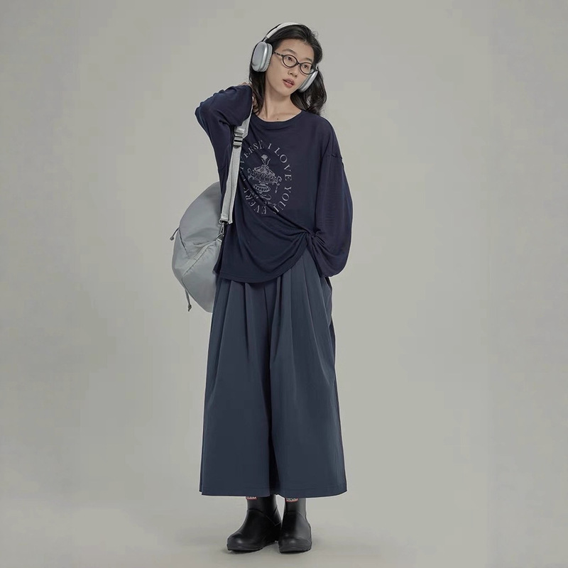 花坛印花微透圆领长袖T恤女夏季薄款韩版宽松百搭轻薄防晒上衣|undefined