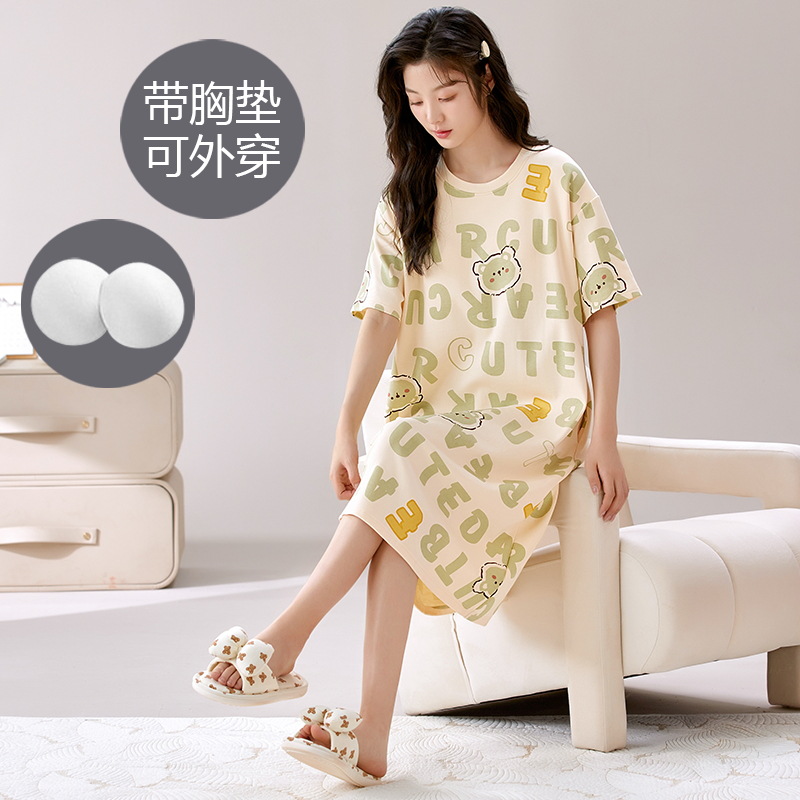 2024 nuevo camisón para mujer verano de manga corta vestido de longitud media por encima de la rodilla pijama de dibujos animados lindo servicio a domicilio