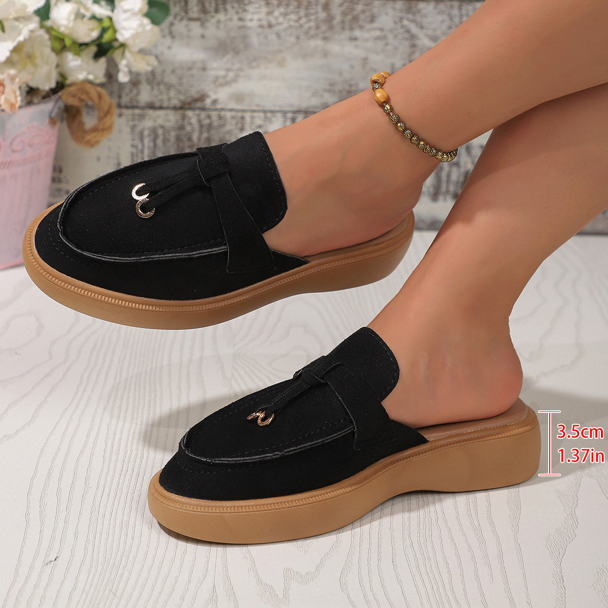 Half Length Plus Size Women's Slippers, Fashionable, Versatile, Flat, Comfortable, Thick Soled._voghion.com
