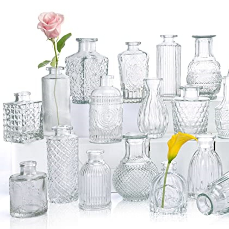 Estilo Europeo Retro Luz de lujo de cristal alivio pequeño florero de agua transparente florero decoración del hogar mini florero