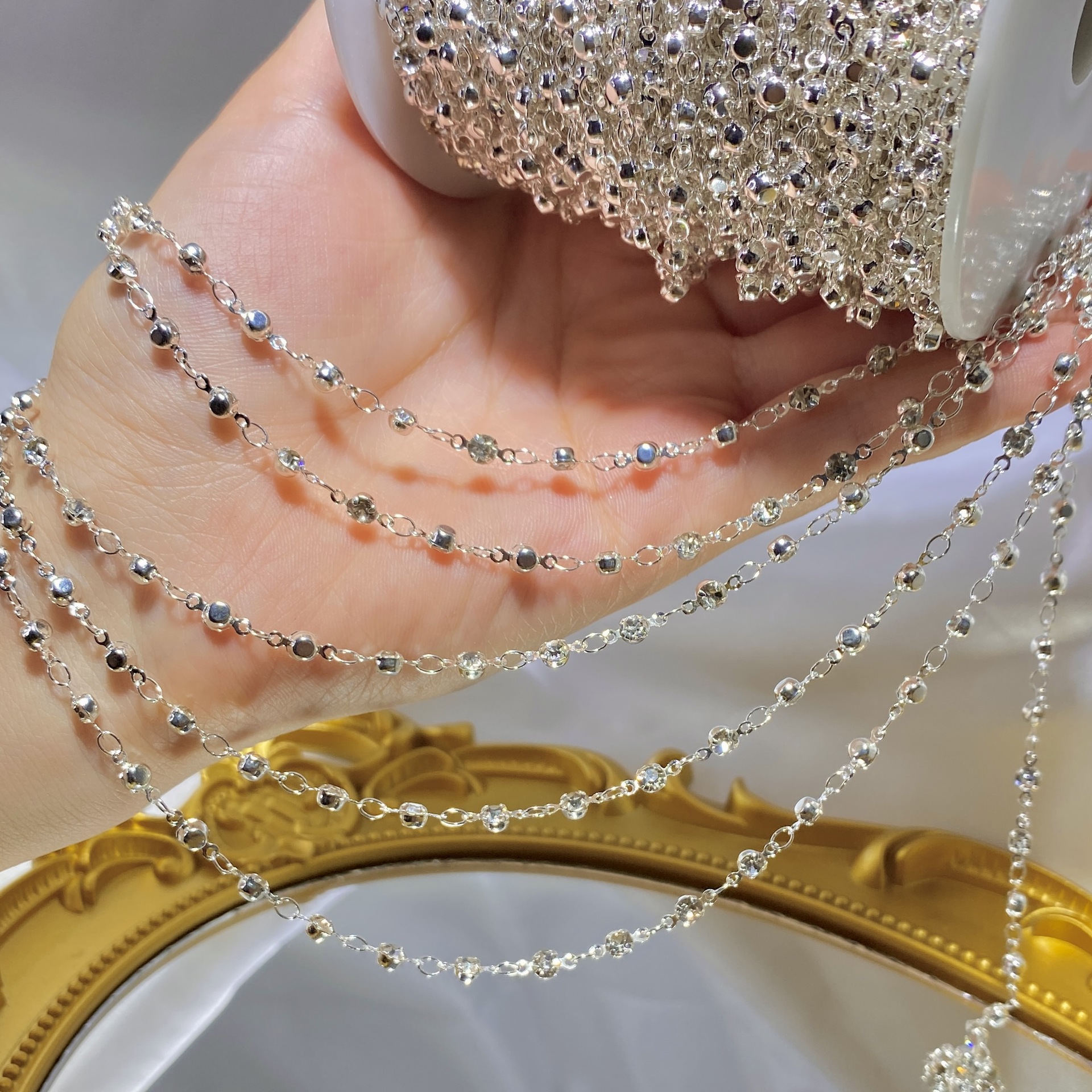 accesorios de joyería DIY estilo antiguo vestido chino simple diamante blanco puro hecho a mano simple cadena bordilla cadena turbante material de ropa image 1