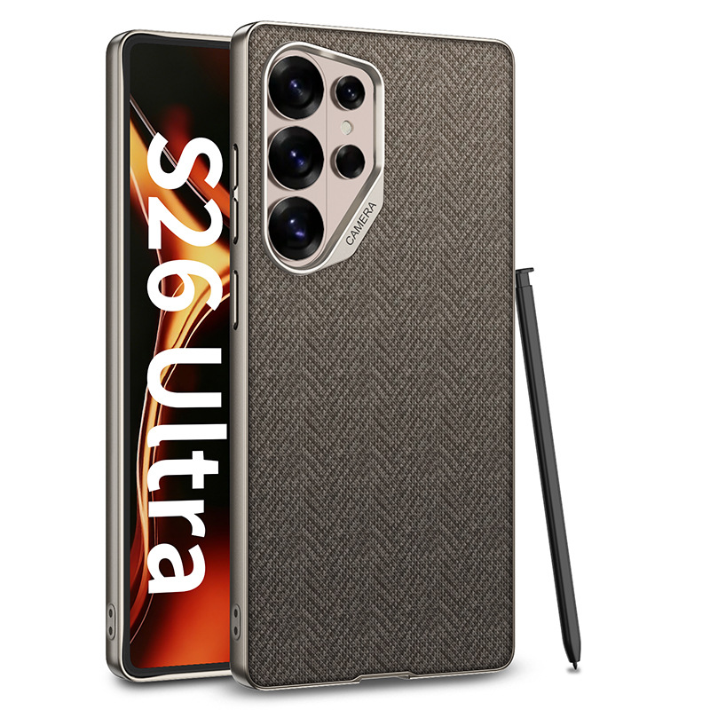 Adatto per custodia per telefono Samsung S26 Ultra, pelle creativa con texture in nylon, fori grandi, vernice metallizzata, tinta unita_voghion.com