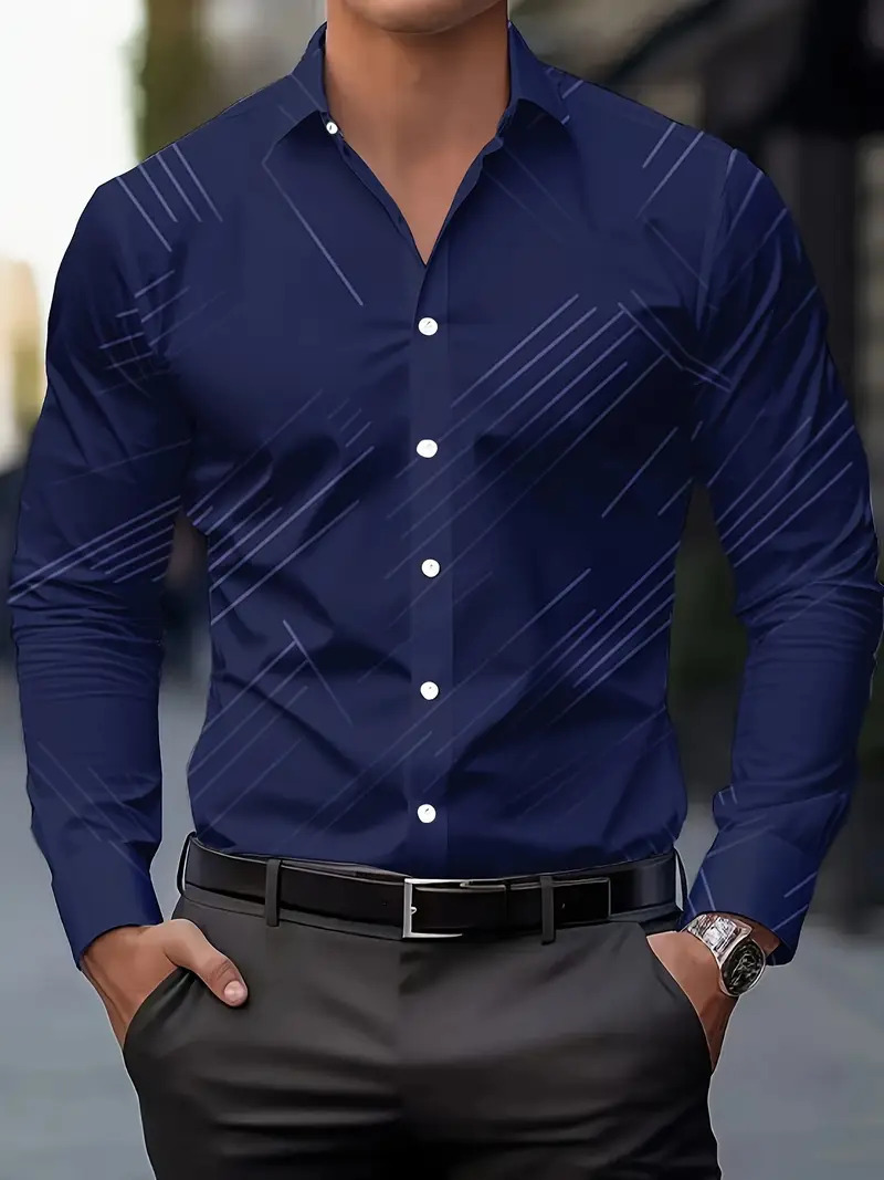 2024 Comercio exterior de Amazon Moda transfronteriza Casual Camisa de manga larga de hombre geométrico a rayas de todo fósforo MB12