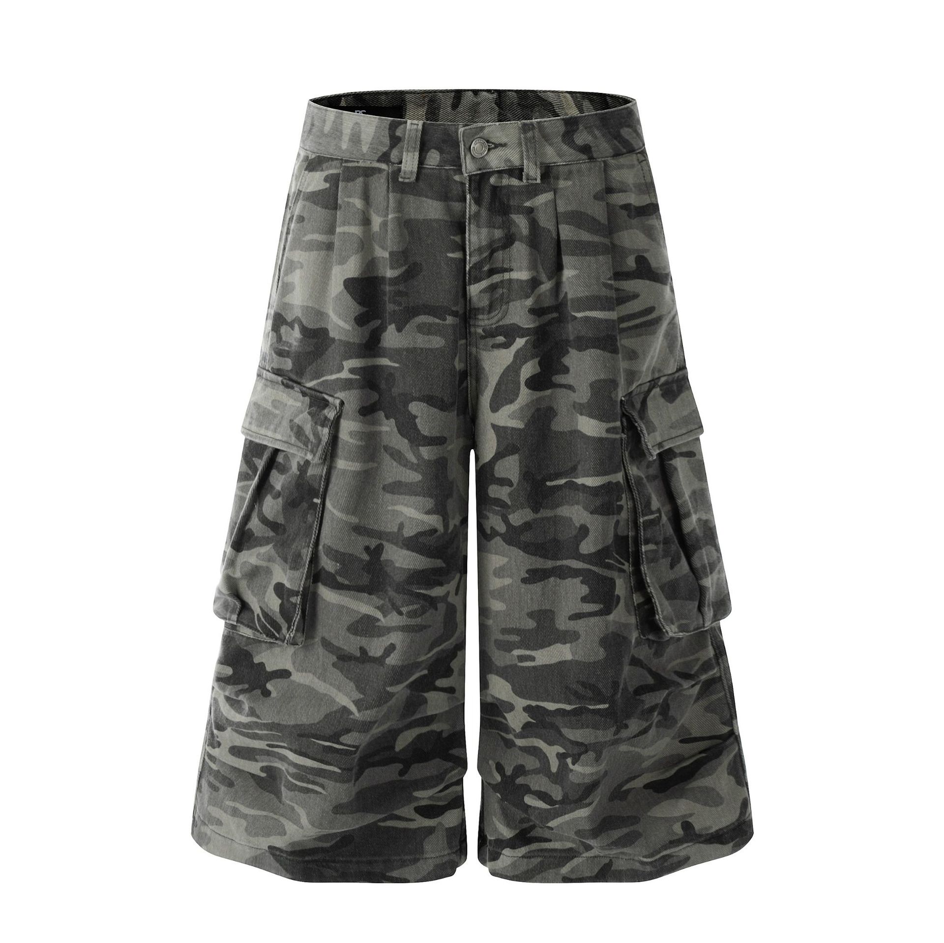 Z002 American-Style Trendy Retro Summer High-End Unisex Camouflage Design Cropped Pants Men's Loose Cargo Shorts