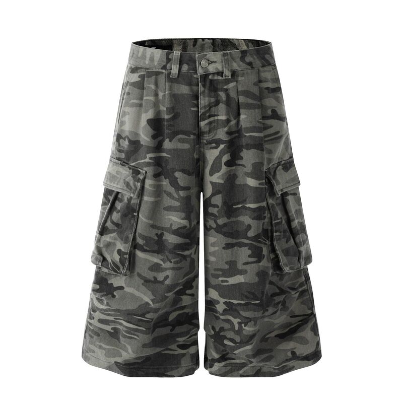 Z002 American-Style Trendy Retro Summer High-End Unisex Camouflage Design Cropped Pants Men's Loose Cargo Shorts