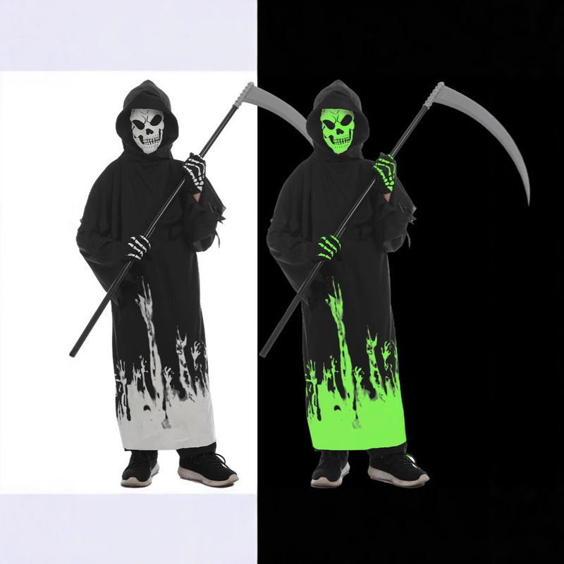 ハロウィン発光死神ヨーロッパとアメリカスタイルのアメリカンヴァンパイア服ドレスアップ発光黒ローブ死神鎌服|undefined