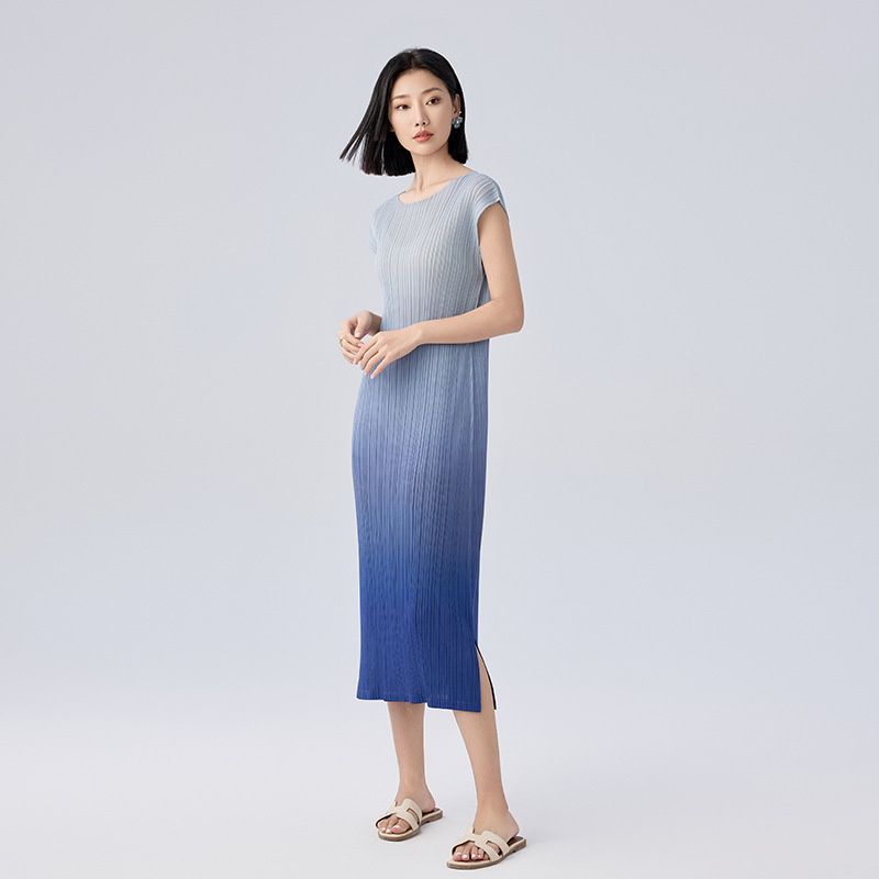 Tie-Dye Pleated Skirt 2025 Summer New Gradient Color Dress High-End Versatile Slim Slim A-Line Skirt for Women