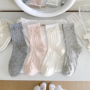 Bow Socks for Women Summer Thin Mesh Cut Out Breathable Mid-Calf Cotton Socks Jk Sweet Ballet Style Stockings New Style