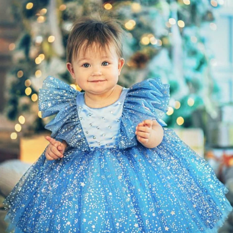 歐美ebay爆款中小童公主禮服裙飛袖網紗裙包包周歲禮服蓬蓬連衣裙